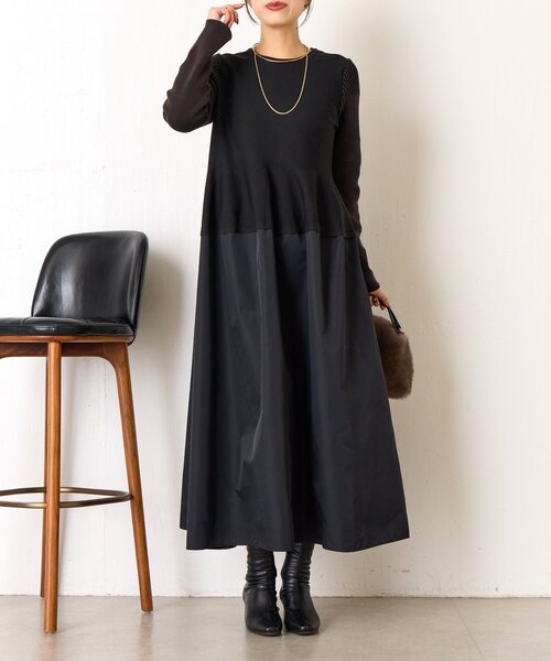 Jena espace merveilleux(ジェナ エスパスメルヴェイユ)の「【体系カバー/上品】ペプラム切替ワンピース(ワンピース・レディース・ネイビー/ブラック・FREE)」の3枚目の写真