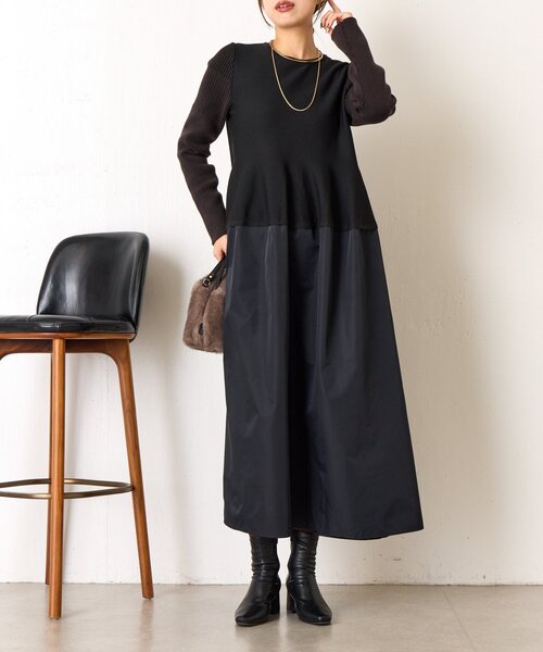 Jena espace merveilleux(ジェナ エスパスメルヴェイユ)の「【体系カバー/上品】ペプラム切替ワンピース(ワンピース・レディース・ネイビー/ブラック・FREE)」の4枚目の写真