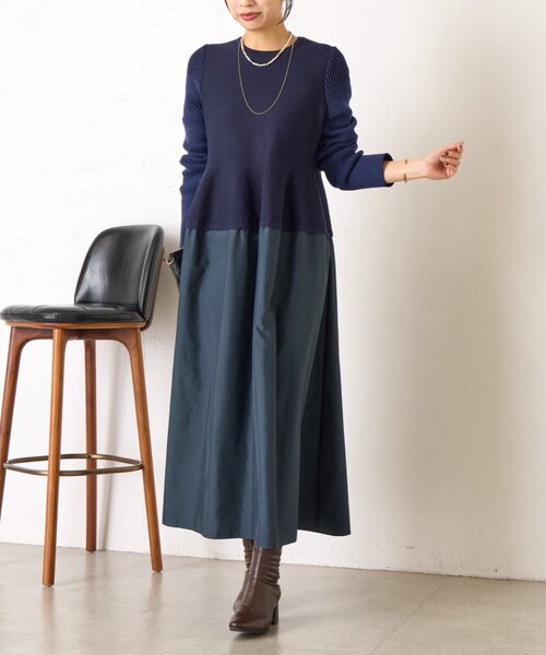 Jena espace merveilleux(ジェナ エスパスメルヴェイユ)の「【体系カバー/上品】ペプラム切替ワンピース(ワンピース・レディース・ネイビー/ブラック・FREE)」の11枚目の写真