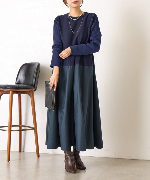 Jena espace merveilleux(ジェナ エスパスメルヴェイユ)の「【体系カバー/上品】ペプラム切替ワンピース(ワンピース・レディース・ネイビー/ブラック・FREE)」の12枚目の写真
