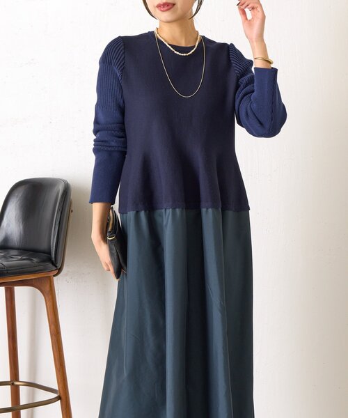 Jena espace merveilleux(ジェナ エスパスメルヴェイユ)の「【体系カバー/上品】ペプラム切替ワンピース(ワンピース・レディース・ネイビー/ブラック・FREE)」の17枚目の写真