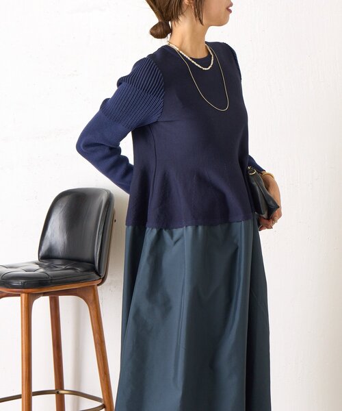 Jena espace merveilleux(ジェナ エスパスメルヴェイユ)の「【体系カバー/上品】ペプラム切替ワンピース(ワンピース・レディース・ネイビー/ブラック・FREE)」の19枚目の写真