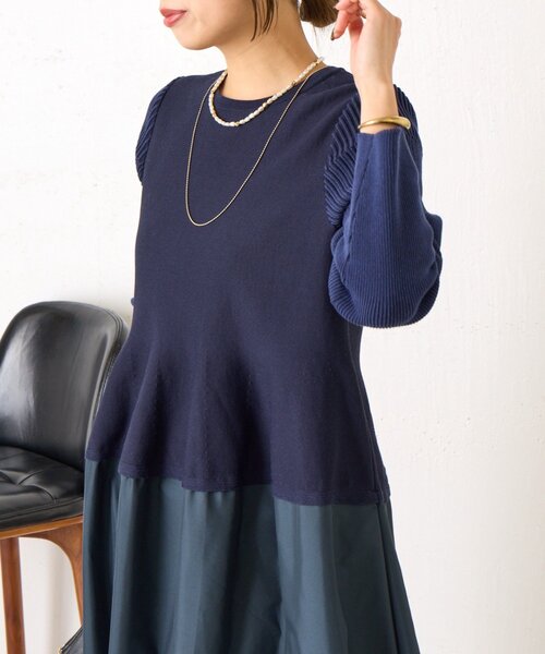 Jena espace merveilleux(ジェナ エスパスメルヴェイユ)の「【体系カバー/上品】ペプラム切替ワンピース(ワンピース・レディース・ネイビー/ブラック・FREE)」の20枚目の写真