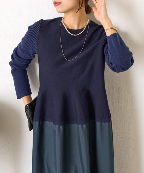 Jena espace merveilleux(ジェナ エスパスメルヴェイユ)の「【体系カバー/上品】ペプラム切替ワンピース(ワンピース・レディース・ネイビー/ブラック・FREE)」の21枚目の写真