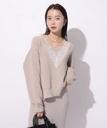 Mystrada | Ｖネックレースプルオーバー(ニット/セーター)