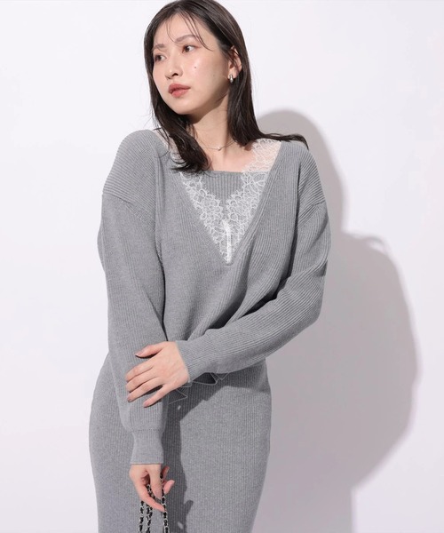 Mystrada（マイストラーダ）の「Ｖネックレースプルオーバー（ニット/セーター・レディース・ベージュ系その他/グリーン系その他2/ホワイト/グレー・38）」の5枚目の写真