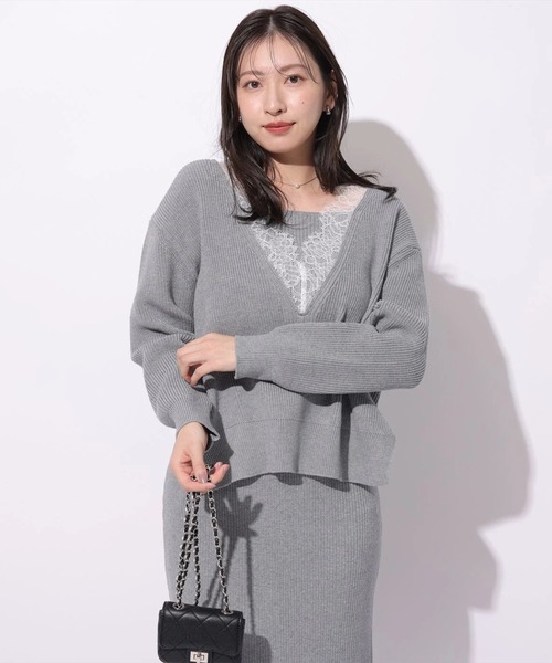 Mystrada（マイストラーダ）の「Ｖネックレースプルオーバー（ニット/セーター・レディース・ベージュ系その他/グリーン系その他2/ホワイト/グレー・38）」の6枚目の写真