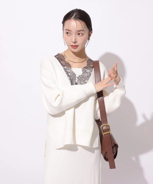 Mystrada（マイストラーダ）の「Ｖネックレースプルオーバー（ニット/セーター・レディース・ベージュ系その他/グリーン系その他2/ホワイト/グレー・38）」の10枚目の写真