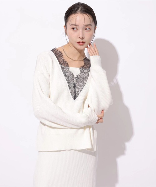 Mystrada（マイストラーダ）の「Ｖネックレースプルオーバー（ニット/セーター・レディース・ベージュ系その他/グリーン系その他2/ホワイト/グレー・38）」の11枚目の写真