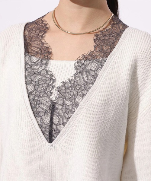 Mystrada（マイストラーダ）の「Ｖネックレースプルオーバー（ニット/セーター・レディース・ベージュ系その他/グリーン系その他2/ホワイト/グレー・38）」の12枚目の写真