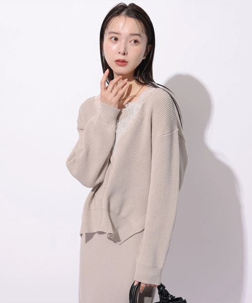 Mystrada（マイストラーダ）の「Ｖネックレースプルオーバー（ニット/セーター・レディース・ベージュ系その他/グリーン系その他2/ホワイト/グレー・38）」の19枚目の写真