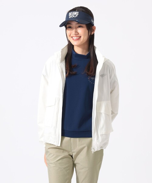 BEAMS GOLF（ビームスゴルフ）の「ORANGE LABEL / フード付き スタンドカラーブルゾン（撥水）．（ブルゾン・レディース・ホワイト/ベージュ・SMALL/MEDIUM/LARGE）」の6枚目の写真