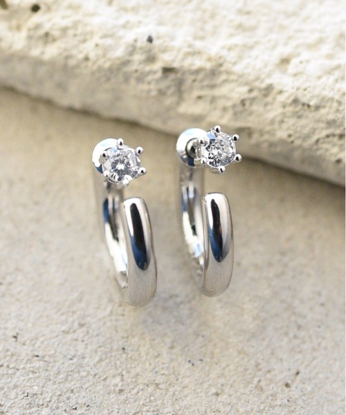 styiro(スタイロ)の「【2WAY / Silver 925ポスト】1粒ビジューバックキャッチ メタルフープピアス(ピアス(両耳用)・レディース・シルバー/ゴールド・FREE)」の9枚目の写真
