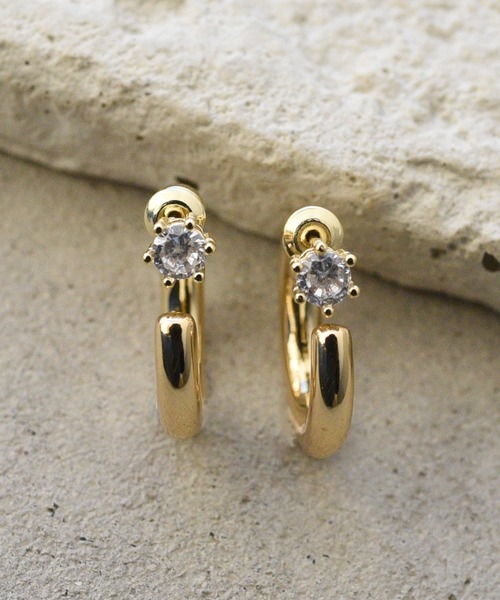 styiro(スタイロ)の「【2WAY / Silver 925ポスト】1粒ビジューバックキャッチ メタルフープピアス(ピアス(両耳用)・レディース・シルバー/ゴールド・FREE)」の8枚目の写真