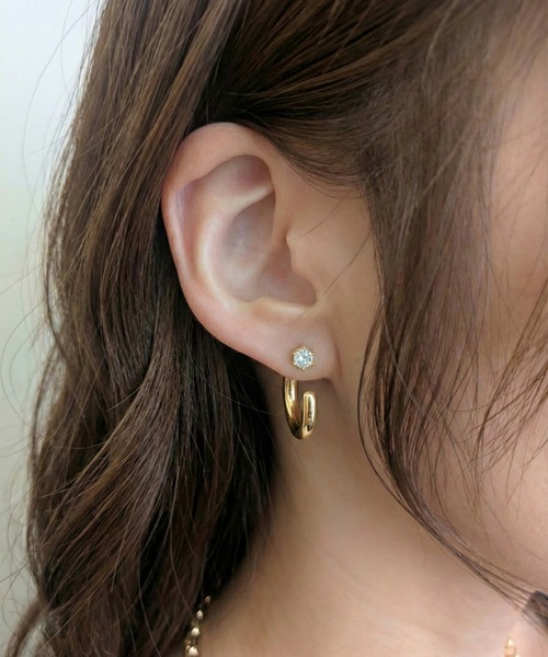 styiro(スタイロ)の「【2WAY / Silver 925ポスト】1粒ビジューバックキャッチ メタルフープピアス(ピアス(両耳用)・レディース・シルバー/ゴールド・FREE)」の10枚目の写真