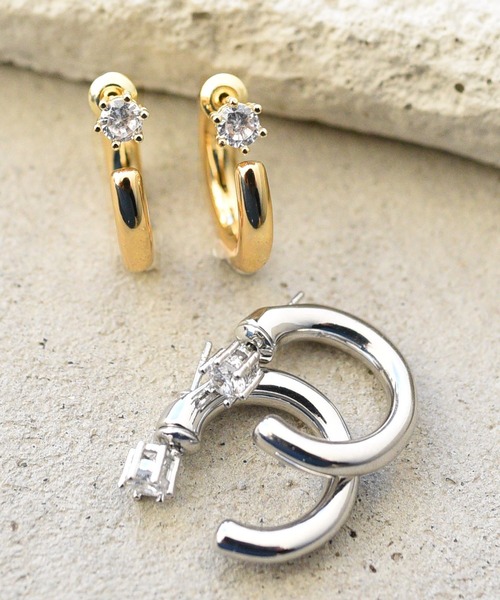 styiro(スタイロ)の「【2WAY / Silver 925ポスト】1粒ビジューバックキャッチ メタルフープピアス(ピアス(両耳用)・レディース・シルバー/ゴールド・FREE)」の11枚目の写真