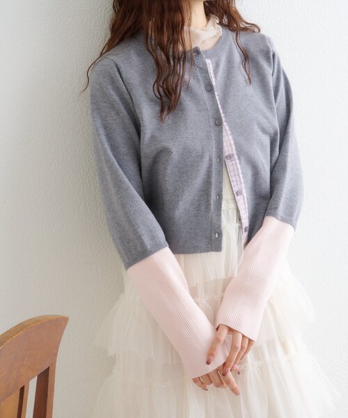 w closet（ダブルクローゼット）の「チェックシャツレイヤードカーディガン（カーディガン/ボレロ・レディース・グレー/アイボリー/イエロー/ブラウン/レッド・FREE）」の3枚目の写真