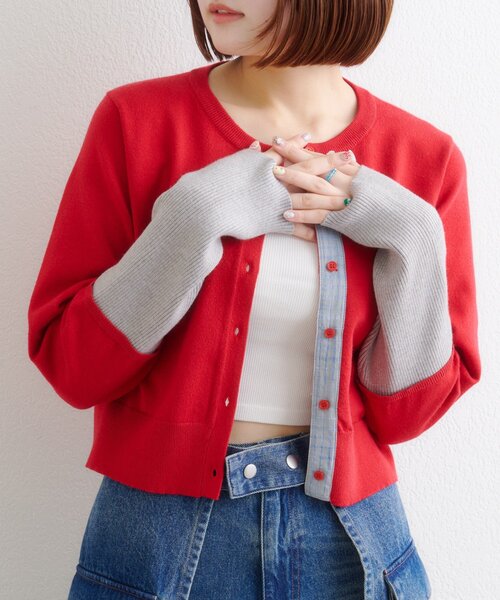 w closet（ダブルクローゼット）の「チェックシャツレイヤードカーディガン（カーディガン/ボレロ・レディース・グレー/アイボリー/イエロー/ブラウン/レッド・FREE）」の5枚目の写真