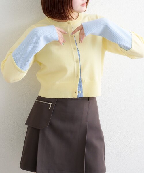 w closet（ダブルクローゼット）の「チェックシャツレイヤードカーディガン（カーディガン/ボレロ・レディース・グレー/アイボリー/イエロー/ブラウン/レッド・FREE）」の4枚目の写真