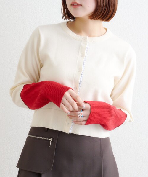 w closet（ダブルクローゼット）の「チェックシャツレイヤードカーディガン（カーディガン/ボレロ・レディース・グレー/アイボリー/イエロー/ブラウン/レッド・FREE）」の6枚目の写真