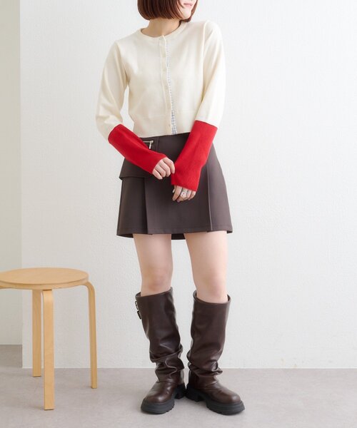 w closet（ダブルクローゼット）の「チェックシャツレイヤードカーディガン（カーディガン/ボレロ・レディース・グレー/アイボリー/イエロー/ブラウン/レッド・FREE）」の12枚目の写真