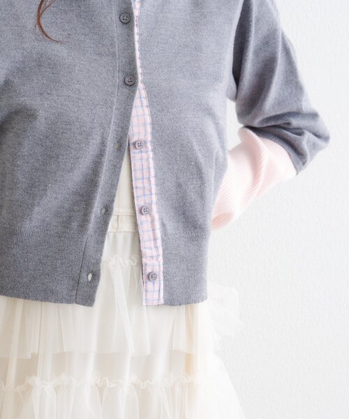 w closet（ダブルクローゼット）の「チェックシャツレイヤードカーディガン（カーディガン/ボレロ・レディース・グレー/アイボリー/イエロー/ブラウン/レッド・FREE）」の20枚目の写真