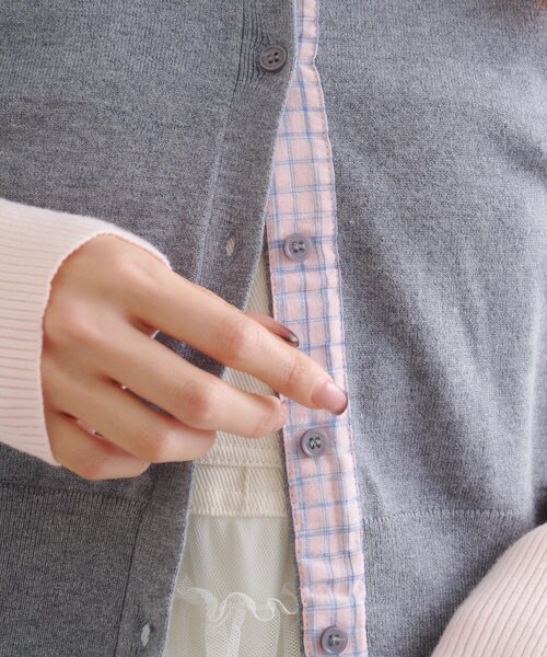 w closet（ダブルクローゼット）の「チェックシャツレイヤードカーディガン（カーディガン/ボレロ・レディース・グレー/アイボリー/イエロー/ブラウン/レッド・FREE）」の21枚目の写真