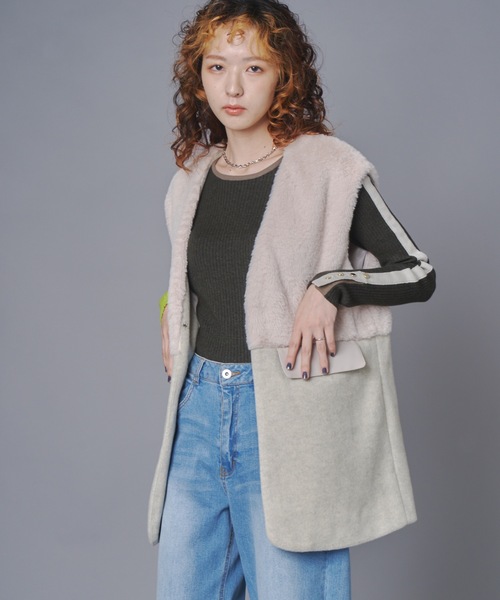 terrace(テラス)の「ファー×フェイクウールドッキングベスト(その他アウター・レディース・アイボリー/チャコールグレー/ブラウン・FREE)」の5枚目の写真