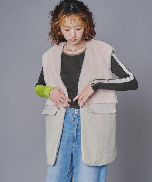 terrace(テラス)の「ファー×フェイクウールドッキングベスト(その他アウター・レディース・アイボリー/チャコールグレー/ブラウン・FREE)」の6枚目の写真
