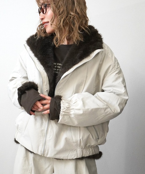 gossara（ゴサラ）の「エコファーコンビモッズBZ（ブルゾン・レディース・アイボリー/カーキ・FREE）」の2枚目の写真