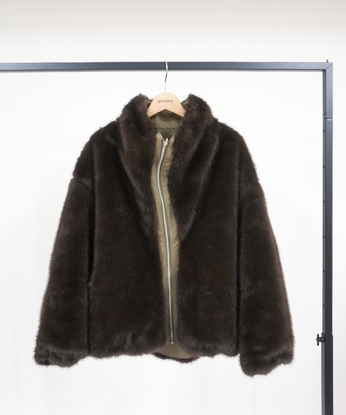 gossara（ゴサラ）の「エコファーコンビモッズBZ（ブルゾン・レディース・アイボリー/カーキ・FREE）」の3枚目の写真