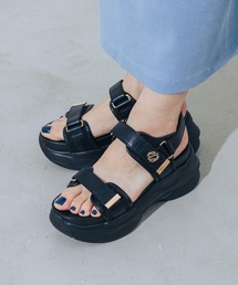 【XS-LLサイズ展開・軽量】ロゴモチーフ厚底ベルトサンダル JA5946