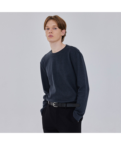 MINDBRIDGE（マインドブリッジ）の「[ウォーム]起毛ワッフル生地Tシャツ - 4色（Tシャツ/カットソー・メンズ・アッシュグレー/ベージュ/ダークグレー/グレイッシュブルー・100/110/95/105）」の3枚目の写真