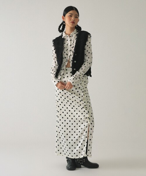 Ray BEAMS(レイビームス)の「ドット サテン フリル スカート(スカート・レディース・オフホワイト/ブラック・0/1)」の16枚目の写真