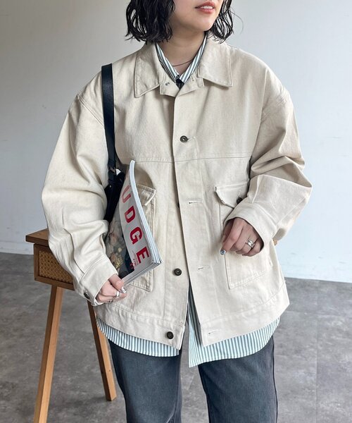 CPCM(シーピーシーエム)の「USAコットンデニムカバーオール(デニムジャケット・レディース・ブラック/アイボリー/ネイビー/ブルー・MEDIUM/LARGE)」の5枚目の写真