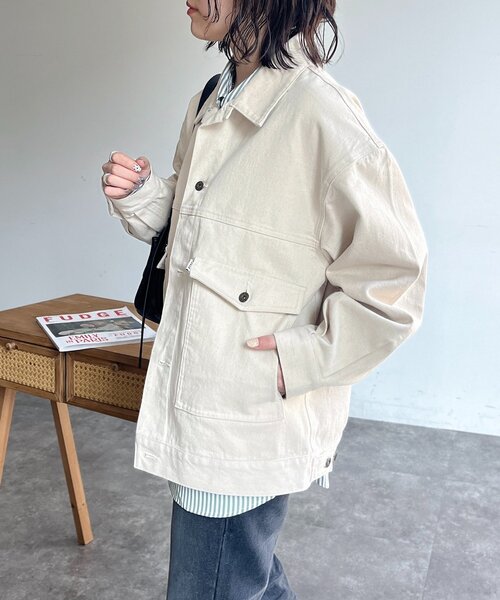 CPCM(シーピーシーエム)の「USAコットンデニムカバーオール(デニムジャケット・レディース・ブラック/アイボリー/ネイビー/ブルー・MEDIUM/LARGE)」の6枚目の写真