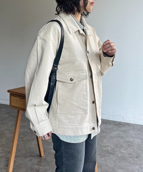 CPCM(シーピーシーエム)の「USAコットンデニムカバーオール(デニムジャケット・レディース・ブラック/アイボリー/ネイビー/ブルー・MEDIUM/LARGE)」の8枚目の写真