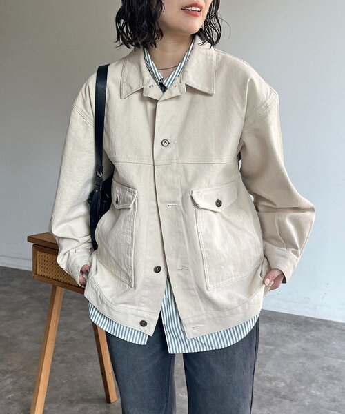 CPCM(シーピーシーエム)の「USAコットンデニムカバーオール(デニムジャケット・レディース・ブラック/アイボリー/ネイビー/ブルー・MEDIUM/LARGE)」の9枚目の写真