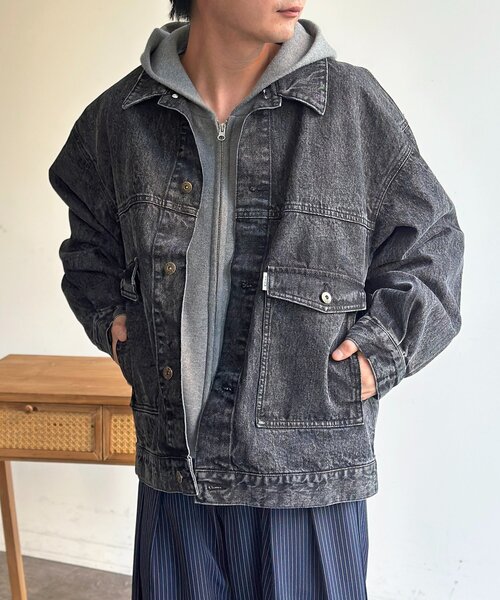 CPCM(シーピーシーエム)の「USAコットンデニムカバーオール(デニムジャケット・レディース・ブラック/アイボリー/ネイビー/ブルー・MEDIUM/LARGE)」の11枚目の写真