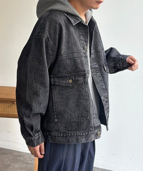 CPCM(シーピーシーエム)の「USAコットンデニムカバーオール(デニムジャケット・レディース・ブラック/アイボリー/ネイビー/ブルー・MEDIUM/LARGE)」の14枚目の写真