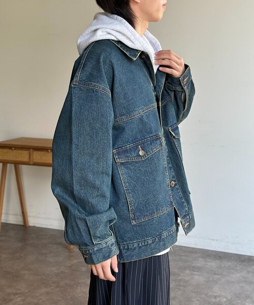 CPCM(シーピーシーエム)の「USAコットンデニムカバーオール(デニムジャケット・レディース・ブラック/アイボリー/ネイビー/ブルー・MEDIUM/LARGE)」の21枚目の写真