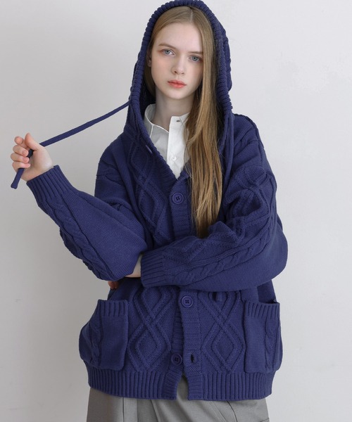 LILL(リル)の「ルーズシルエットケーブルスプリングニットパーカー(ニット/セーター・メンズ・ブラック/ダークブルー/チャコールグレー・M/S/XL/L)」の3枚目の写真