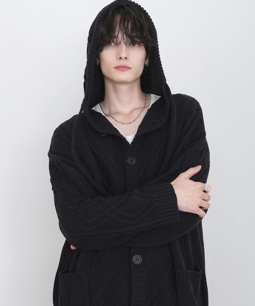 LILL(リル)の「ルーズシルエットケーブルスプリングニットパーカー(ニット/セーター・メンズ・ブラック/ダークブルー/チャコールグレー・M/S/XL/L)」の6枚目の写真