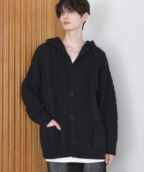 LILL(リル)の「ルーズシルエットケーブルスプリングニットパーカー(ニット/セーター・メンズ・ブラック/ダークブルー/チャコールグレー・M/S/XL/L)」の8枚目の写真