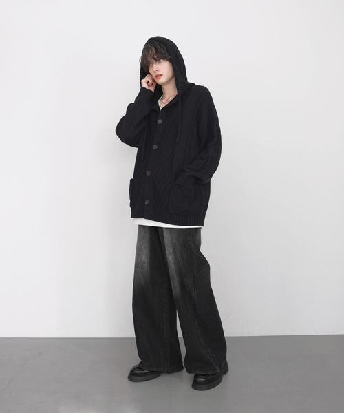 LILL(リル)の「ルーズシルエットケーブルスプリングニットパーカー(ニット/セーター・メンズ・ブラック/ダークブルー/チャコールグレー・M/S/XL/L)」の9枚目の写真