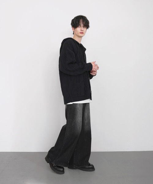 LILL(リル)の「ルーズシルエットケーブルスプリングニットパーカー(ニット/セーター・メンズ・ブラック/ダークブルー/チャコールグレー・M/S/XL/L)」の11枚目の写真