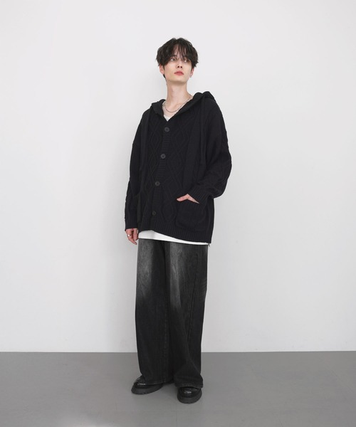 LILL(リル)の「ルーズシルエットケーブルスプリングニットパーカー(ニット/セーター・メンズ・ブラック/ダークブルー/チャコールグレー・M/S/XL/L)」の12枚目の写真