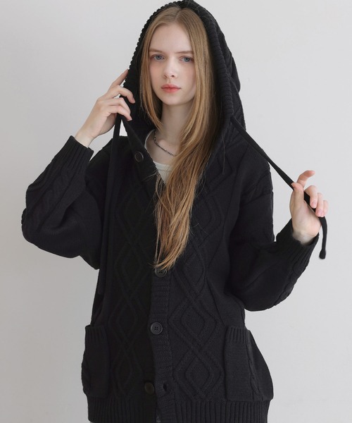 LILL(リル)の「ルーズシルエットケーブルスプリングニットパーカー(ニット/セーター・メンズ・ブラック/ダークブルー/チャコールグレー・M/S/XL/L)」の13枚目の写真