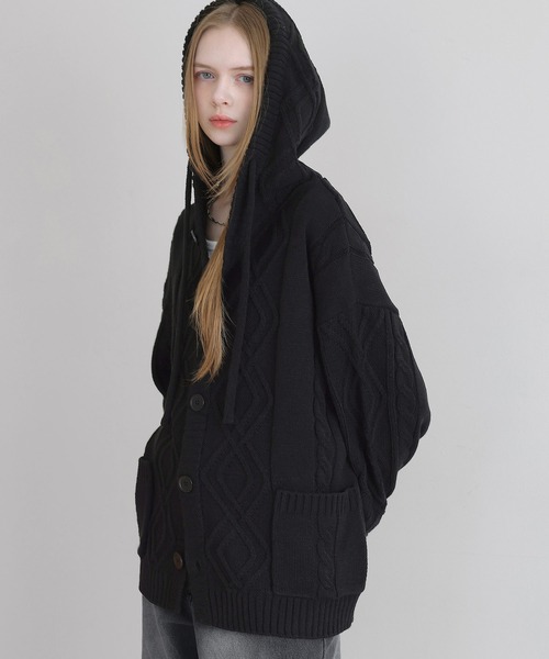 LILL(リル)の「ルーズシルエットケーブルスプリングニットパーカー(ニット/セーター・メンズ・ブラック/ダークブルー/チャコールグレー・M/S/XL/L)」の14枚目の写真