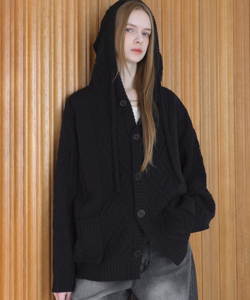 LILL(リル)の「ルーズシルエットケーブルスプリングニットパーカー(ニット/セーター・メンズ・ブラック/ダークブルー/チャコールグレー・M/S/XL/L)」の15枚目の写真